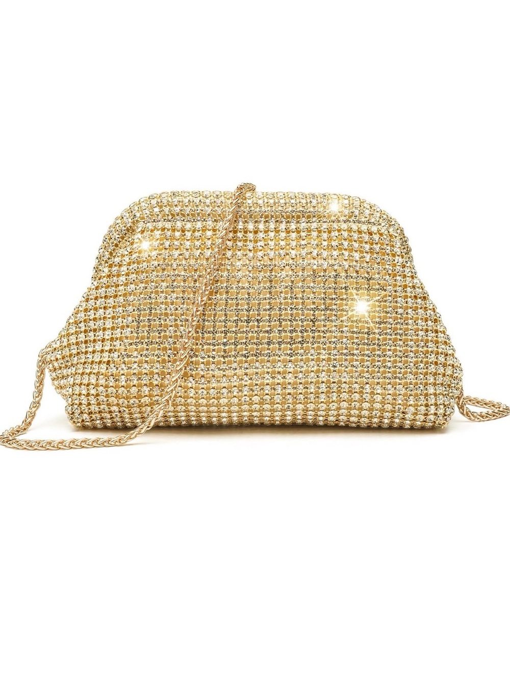 Gold Crystal Evening Clutch with Chain Strap